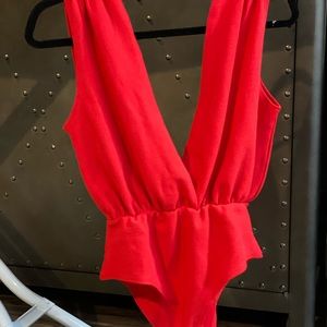 Sexy plunge red bodysuit, size small